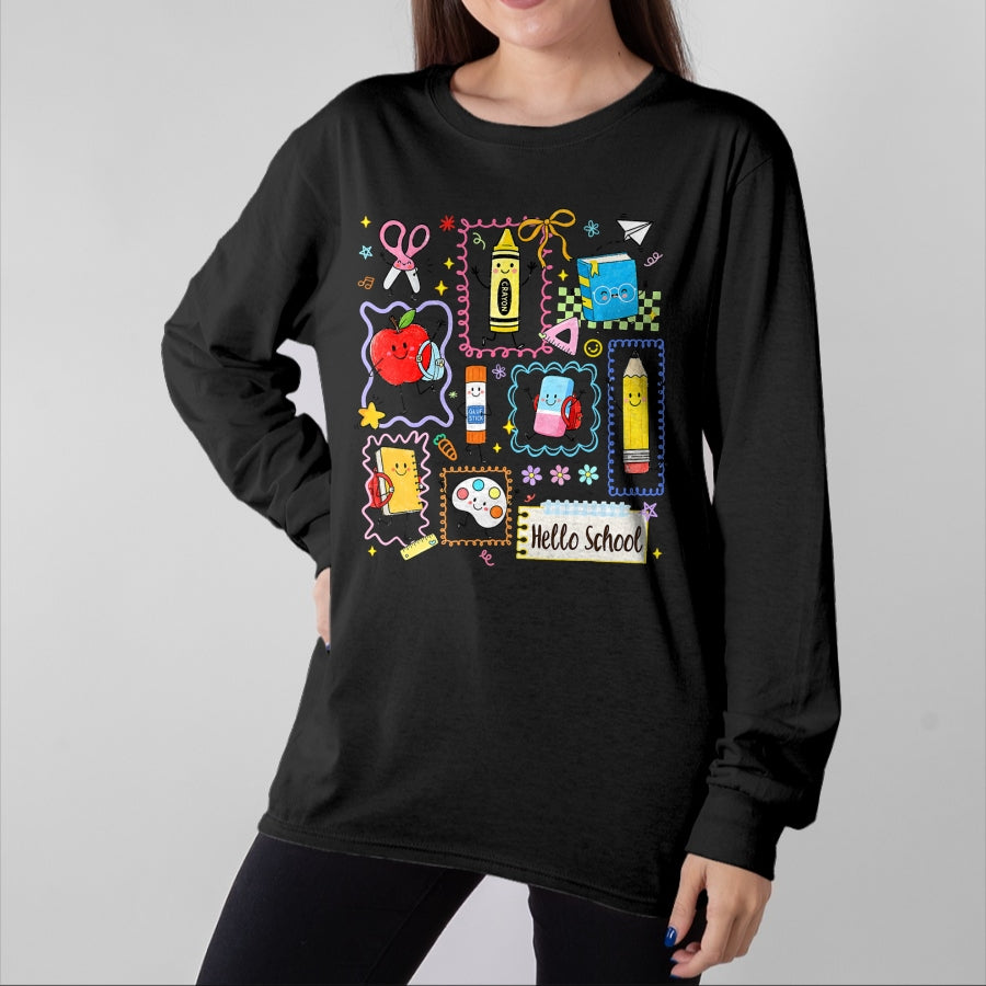 Best Student Shirt, Funny Back To School UnisexT-Shirt/Hoodie/Sweatshirt HLT00 - Back to School Hello School Cute Apple Crayon Boy Girl Kid T-Shirt