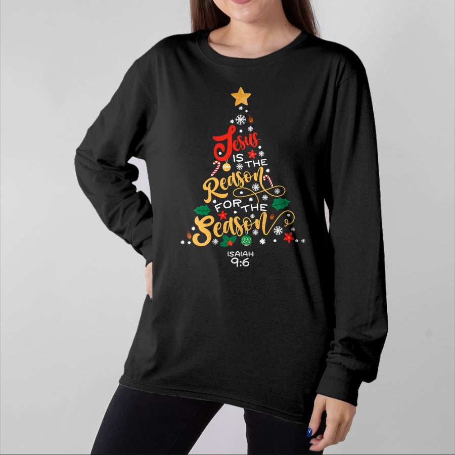 Christian Tee, Christian Faith Unisex T-Shirt/Hoodie/Sweatshirt HLT00 - Jesus Is The Reason For The Season Christian Christmas Tree T-Shirt