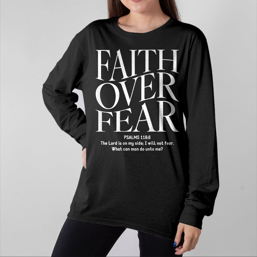 Christian Tee, Christian Faith Unisex T-Shirt/Hoodie/Sweatshirt HLT00 - Faith Over Fear Christian (on back) T-Shirt (1)
