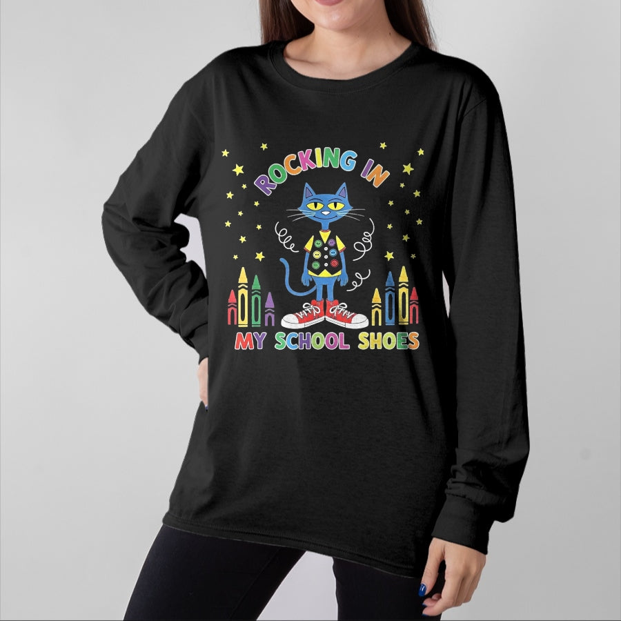 Best Student Shirt, Funny Back To School UnisexT-Shirt/Hoodie/Sweatshirt HLT00 - Cat Rocking in My School Shoes Funny Back to School T-Shirt, Youth, Black, Small