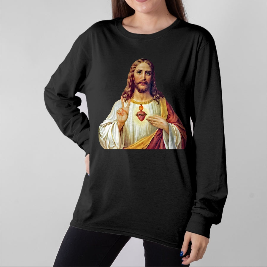 Christian Tee, Christian Faith Unisex T-Shirt/Hoodie/Sweatshirt HLT00 - Jesus Christ Sacred Heart Peace Sign Portrait T-Shirt