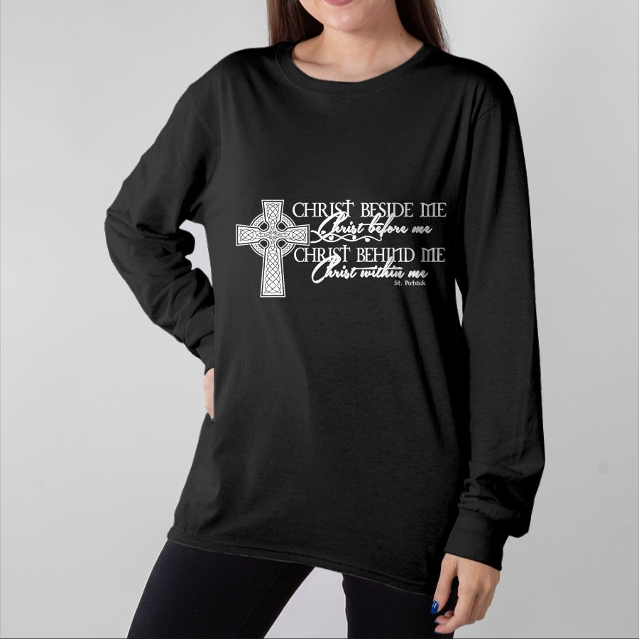 Christian Tee, Christian Faith Unisex T-Shirt/Hoodie/Sweatshirt HLT00 - Christ Beside Me Christ Before Me Christ Behind Me T-Shirt