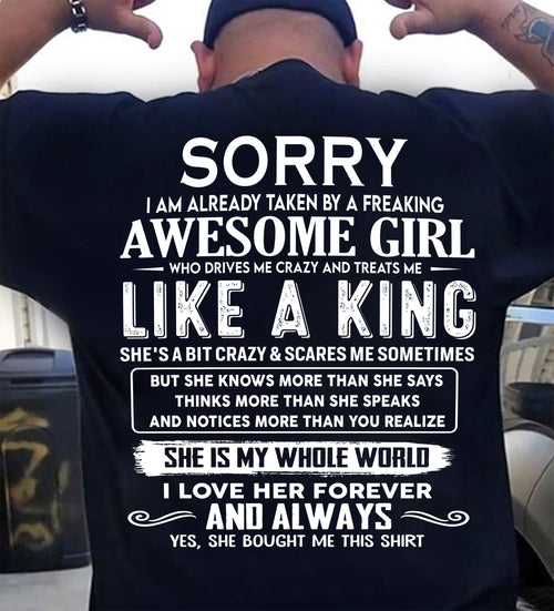 SHIRT Sorry, I Am Already Taken By A Freaking Awesome Girl - From Wife - To Husband - Virgo00 (SKU2602-40-00)