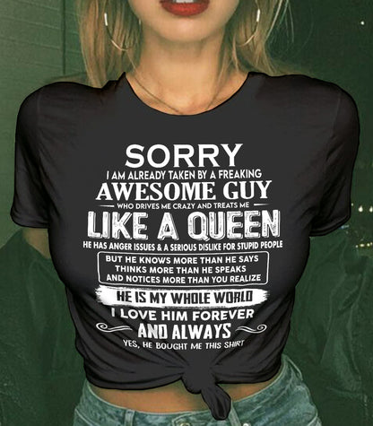 SHIRT Sorry, I’m Already Taken By A Freaking Awesome Guy - From Husband - To Wife - Virgo00 (SKU2602-41-00)