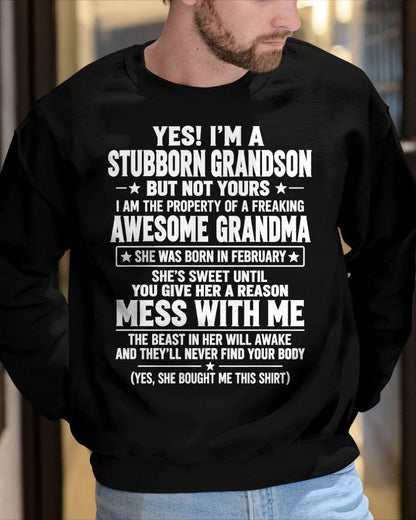 FEBRUARY SHIRT Stubborn Grandson Of An Awesome Grandma - From Grandma - To Grandson - Virgo02 (SKU2610-131-02)