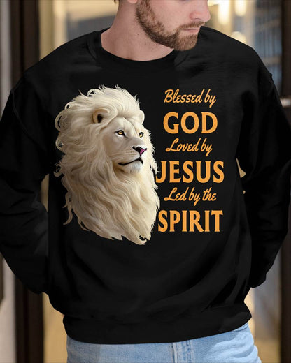 Blessed By God - Loved By Jesus Christian Lion T-Shirt - For Men - Virgo00 (SKU2807-NI-05)