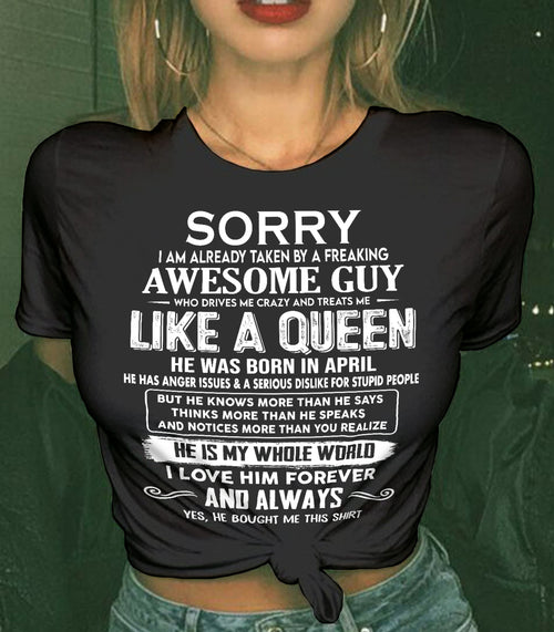 APRIL SHIRT Sorry, I’m Already Taken By A Freaking Awesome Guy - From Husband - To Wife - Virgo04 (SKU2602-41-04)