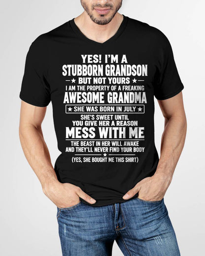 JULY SHIRT Stubborn Grandson Of An Awesome Grandma - From Grandma - To Grandson - Virgo07 (SKU2610-131-07)