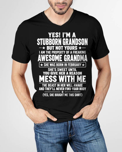FEBRUARY SHIRT Stubborn Grandson Of An Awesome Grandma - From Grandma - To Grandson - Virgo02 (SKU2610-131-02)