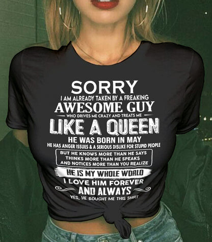 MAY SHIRT Sorry, I’m Already Taken By A Freaking Awesome Guy - From Husband - To Wife - Virgo05 (SKU2602-41-05)