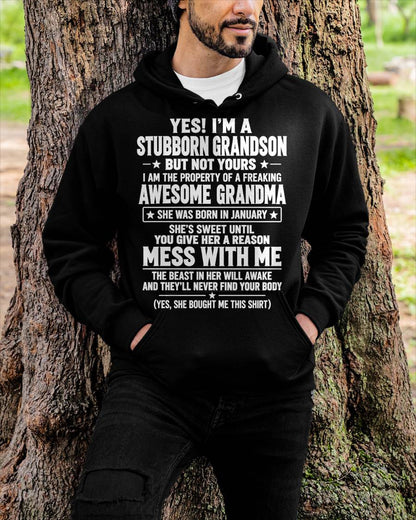 JANUARY SHIRT Stubborn Grandson Of An Awesome Grandma - From Grandma - To Grandson - Virgo01 (SKU2610-131-01)