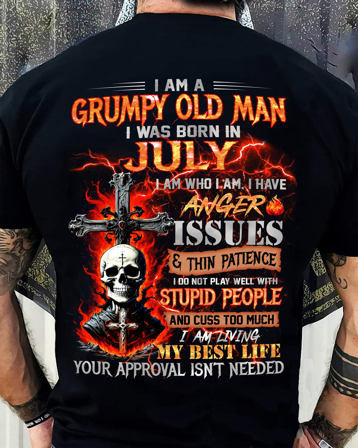 JULY - GRUMPY OLD MAN T-SHIRT - FUNNY SKULL ANGER ISSUES TEE - PERFECT GIFT FOR MEN Virgo07 (SKU12-319-07)