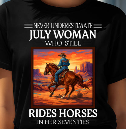 JULY SHIRT, A WOMAN WHO STILL RIDES HORSES IN HER SEVENTIES - Virgo07 (SKU2604-289-07)