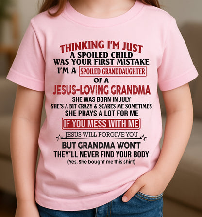 Christian Girl Shirt – Spoiled by Grandma July Edition – From Grandma to Granddaughter virgo07 (SKU07-181-07)