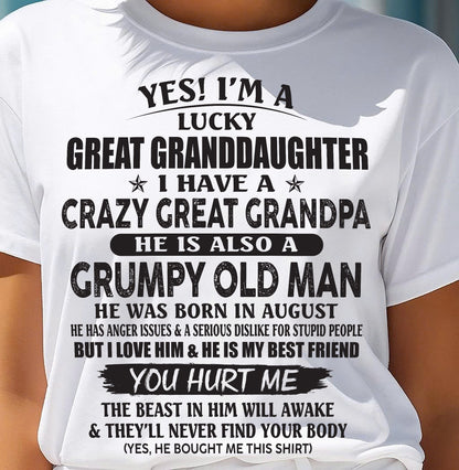 AUGUST - LUCKY GREAT GRANDDAUGHTER OF CRAZY GREAT GRANDPA - PERFECT GIFT FROM GREAT GRANDPA - virgo08 (SKU12-287-08)