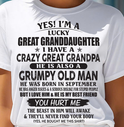 SEPTEMBER - LUCKY GREAT GRANDDAUGHTER OF CRAZY GREAT GRANDPA - PERFECT GIFT FROM GREAT GRANDPA - virgo09 (SKU12-287-09)