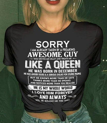 DECEMBER SHIRT Sorry, I’m Already Taken By A Freaking Awesome Guy - From Husband - To Wife - Virgo12 (SKU2602-41-12)
