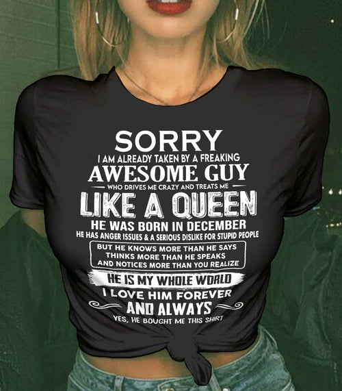 DECEMBER SHIRT Sorry, I’m Already Taken By A Freaking Awesome Guy - From Husband - To Wife - Virgo12 (SKU2602-41-12)