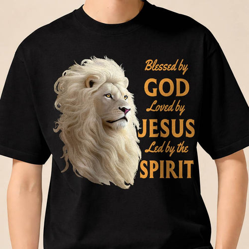 Blessed By God - Loved By Jesus Christian Lion T-Shirt - For Men - Virgo00 (SKU2807-NI-05)