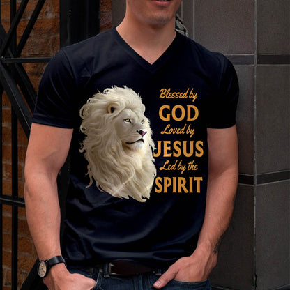 Blessed By God - Loved By Jesus Christian Lion T-Shirt - For Men - Virgo00 (SKU2807-NI-05)