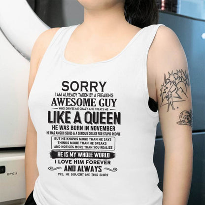 November - Sorry I am already taken by a freaking awesome guy - Gift for Wife From Husband - Virgo11 (SKU08-25-11)