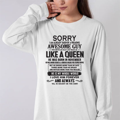 November - Sorry I am already taken by a freaking awesome guy - Gift for Wife From Husband - Virgo11 (SKU08-25-11)
