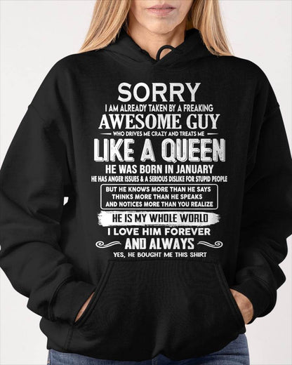 JANUARY SHIRT Sorry, I’m Already Taken By A Freaking Awesome Guy - From Husband - To Wife - Virgo01 (SKU2602-41-01)
