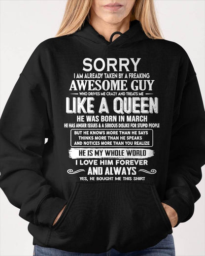 MARCH SHIRT Sorry, I’m Already Taken By A Freaking Awesome Guy - From Husband - To Wife - Virgo03 (SKU2602-41-03)