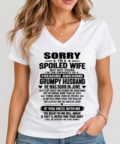 JUNE SHIRT Spoiled Wife – Taken By An Awesome Grumpy Husband - From Husband - To Wife - Virgo06 (SKU2610-107-06)