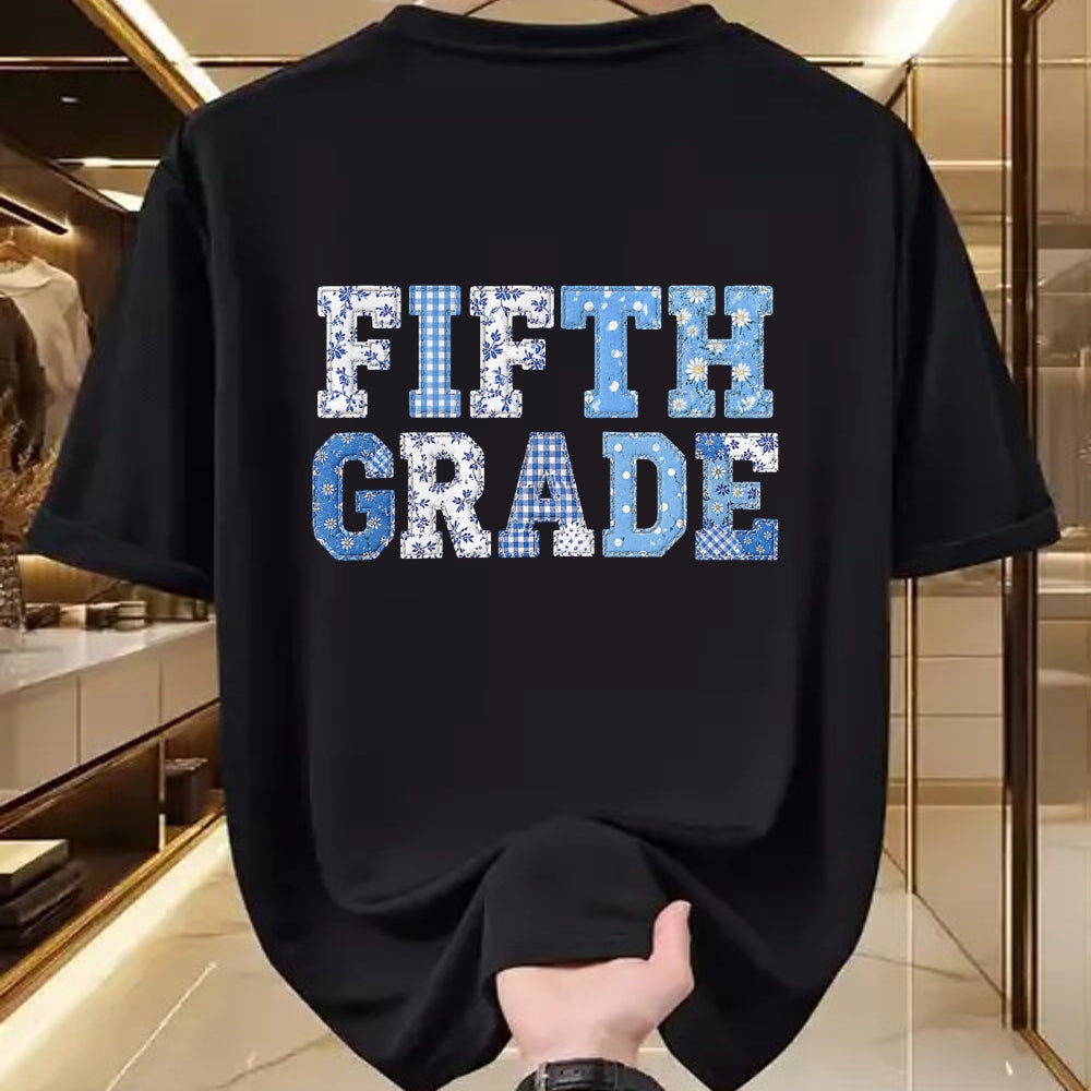 Best Student Shirt, Funny Back To School UnisexT-Shirt/Hoodie/Sweatshirt HLT00 - 5th Fifth Grade Teacher Blue Patchwork Back to School Girls T-Shirt