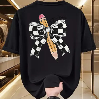 Best Student Shirt, Funny Back To School UnisexT-Shirt/Hoodie/Sweatshirt HLT00 - Back to School Hello Fifth Grade Teacher Coquette Pencil Bow T-Shirt