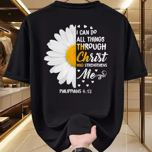 Christian Tee, Christian Faith Unisex T-Shirt/Hoodie/Sweatshirt HLT00 - I Can Do All Things Through Christ - Daisy Flower Religious T-Shirt (2)
