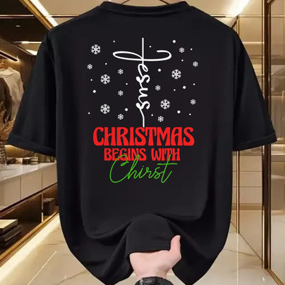 Christian Tee, Christian Faith Unisex T-Shirt/Hoodie/Sweatshirt HLT00 - Christmas Begins With Christ Cross Christian Religious Xmas T-Shirt