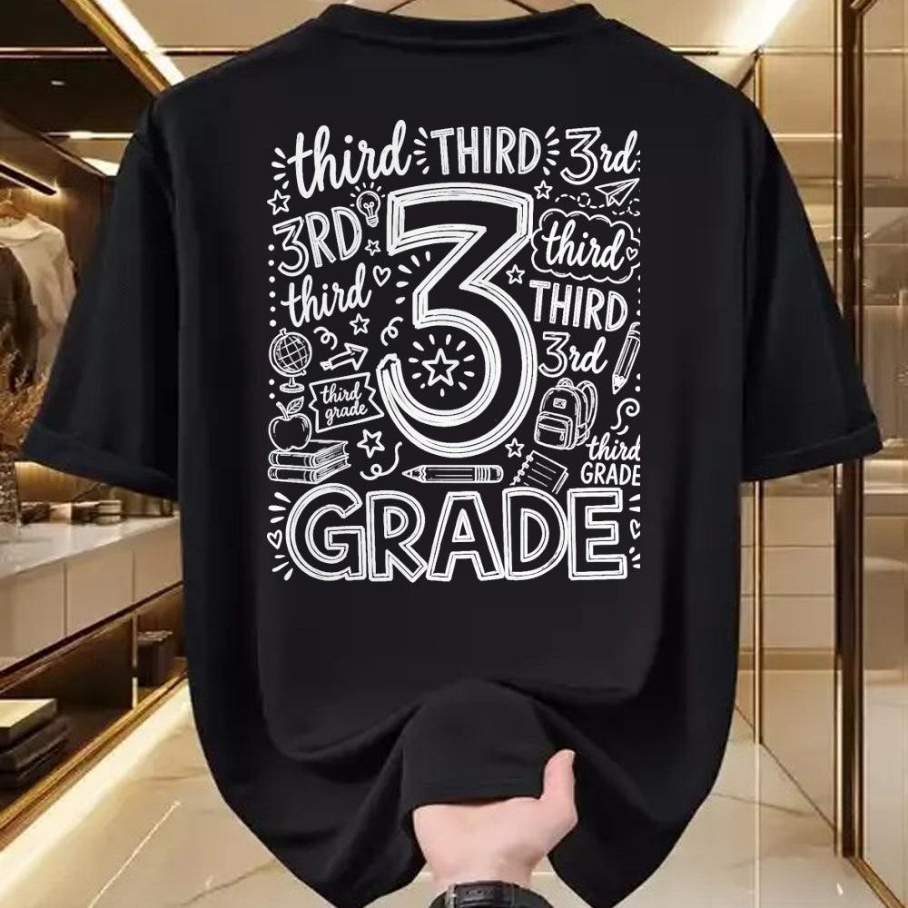 Best Student Shirt, Funny Back To School UnisexT-Shirt/Hoodie/Sweatshirt HLT00 - 3rd Grade Typography Team Third Grade Teacher Back to School T-Shirt, Men, Black, 3X-Large