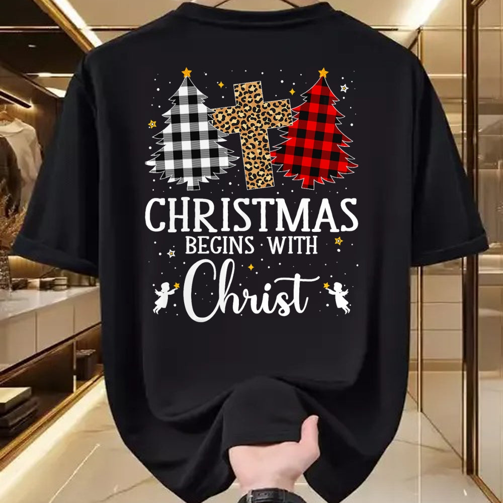 Christian Tee, Christian Faith Unisex T-Shirt/Hoodie/Sweatshirt HLT00 - Christmas Begins With Christ Jesus Cross Christian Christmas T-Shirt