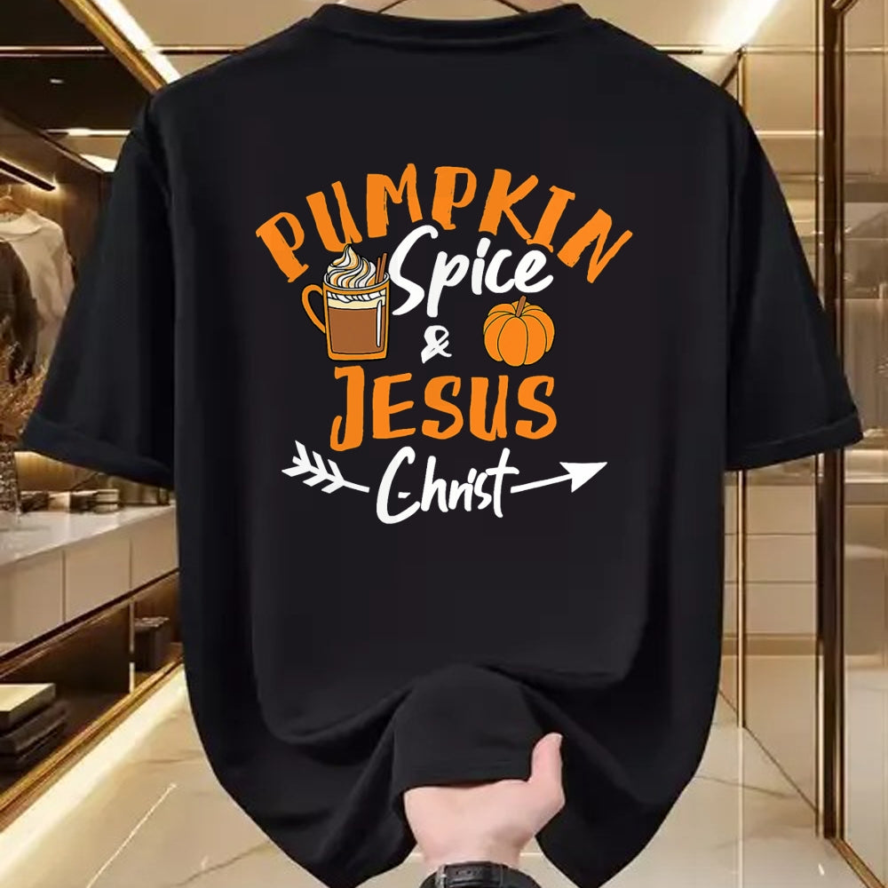Christian Tee, Christian Faith Unisex T-Shirt/Hoodie/Sweatshirt HLT00 - Halloween Christian Pumpkin Spice And Jesus Christ Fall Leaf T-Shirt