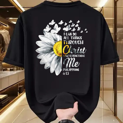 Christian Tee, Christian Faith Unisex T-Shirt/Hoodie/Sweatshirt HLT00 - I Can Do All Things Through Christ - Daisy Flower Religious T-Shirtrist - Christian Gift T-Shirt T-Shirt (Copy)