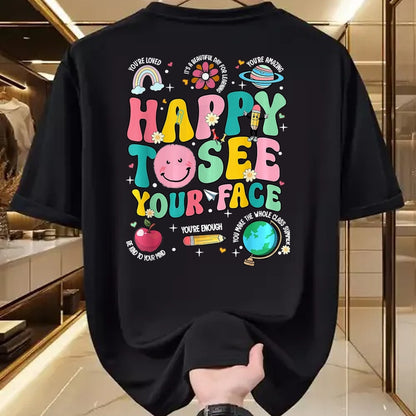 Best Student Shirt, Funny Back To School UnisexT-Shirt/Hoodie/Sweatshirt HLT00 - Happy to See Your Face Teacher Back to School T-Shirt, Women, Orange, XX-Large