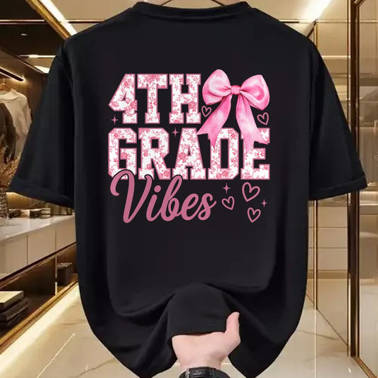 Best Student Shirt, Funny Back To School UnisexT-Shirt/Hoodie/Sweatshirt HLT00 - 4th Grade Vibes Coquette Bow Back to School Fourth Grade T-Shirt