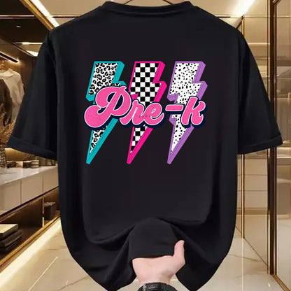 Best Student Shirt, Funny Back To School UnisexT-Shirt/Hoodie/Sweatshirt HLT00 - Girl Checkered Leopard Lightning Back to School Pre-K T-Shirt