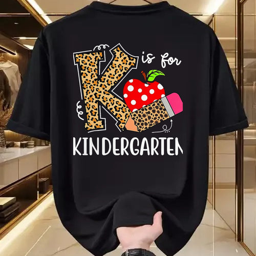 Best Student Shirt, Funny Back To School UnisexT-Shirt/Hoodie/Sweatshirt HLT00 - K is for Kindergarten Teacher Leopard Back to School Children T-Shirt, Men, Black, 3X-Large