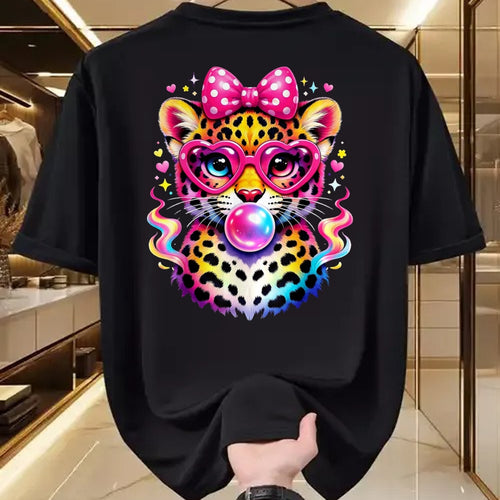 Best Student Shirt, Funny Back To School UnisexT-Shirt/Hoodie/Sweatshirt HLT00 - Funny Leopard Glasses Blowing Bubble Gum Back to School Kids T-Shirt, Women, Black, Medium