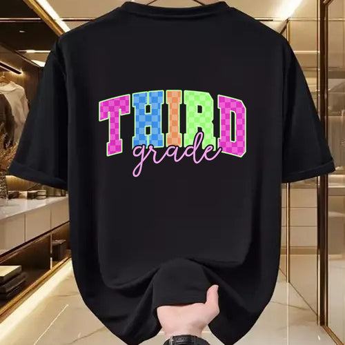 Best Student Shirt, Funny Back To School UnisexT-Shirt/Hoodie/Sweatshirt HLT00 - Back to School Neon Checkered Third Grade, Colorful Teacher T-Shirt