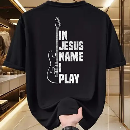 Christian Tee, Christian Faith Unisex T-Shirt/Hoodie/Sweatshirt HLT00 - In Jesus Name I Play Guitar Christian Guitar Player T-Shirt