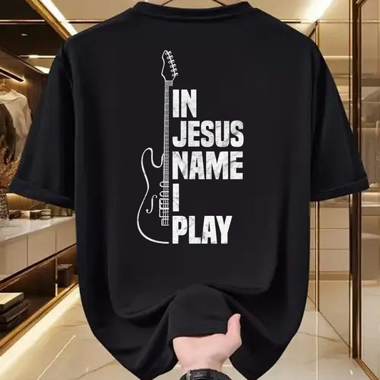 Christian Tee, Christian Faith Unisex T-Shirt/Hoodie/Sweatshirt HLT00 - In Jesus Name I Play Guitar Christian Guitar Player T-Shirt