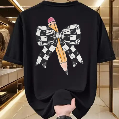 Best Student Shirt, Funny Back To School UnisexT-Shirt/Hoodie/Sweatshirt HLT00 - Back to School Day Checkerboard Coquette Bow Pencil Motivate T-Shirt