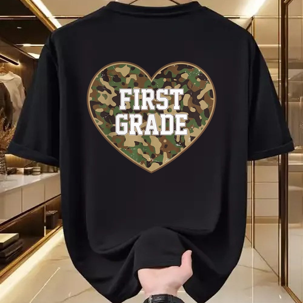Best Student Shirt, Funny Back To School UnisexT-Shirt/Hoodie/Sweatshirt HLT00 - Back to School Ready to First Grade Heart Camo for Kids Teen T-Shirt