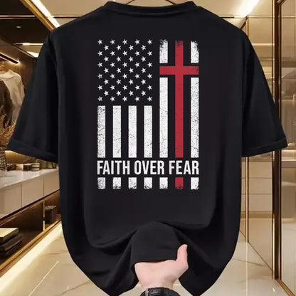 Christian Tee, Christian Faith Unisex T-Shirt/Hoodie/Sweatshirt HLT00 - Christian US USA Flag American Christ Faith Over Fear Cross T-Shirt