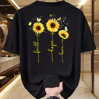 Christian Tee, Christian Faith Unisex T-Shirt/Hoodie/Sweatshirt HLT00 - Christian for Women Sunflower Faith Hope Love T-Shirt