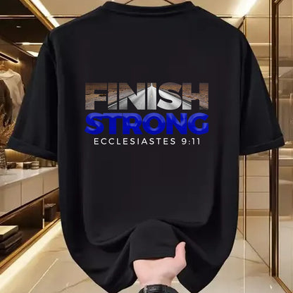 Christian Tee, Christian Faith Unisex T-Shirt/Hoodie/Sweatshirt HLT00 - Finish Strong Christian Jesus Apparel T Shirt Gift Blue T-Shirt